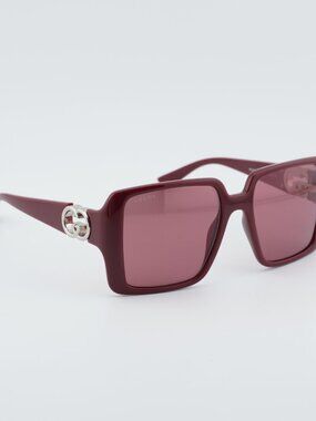 Gucci GG1692S 005 Women Sunglasses Burgundy Square Frame, Burgundy Lenses